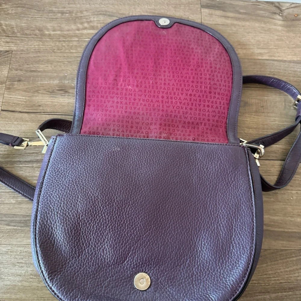 Kate Spade Oliver Street Logo Purse Dark Purple Leather Cross Body Bag - Picture 5 of 14